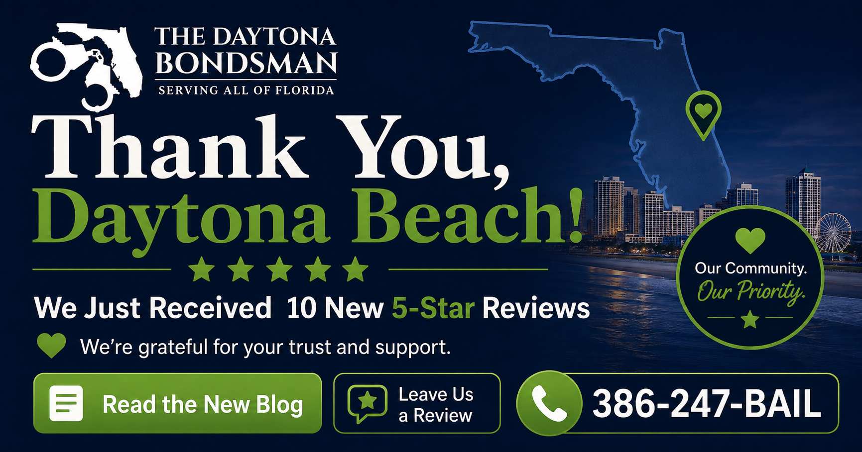 Thank you Daytona Beach 10 new 5-star reviews